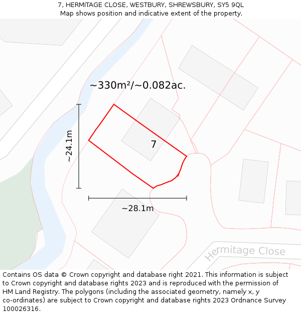 7, HERMITAGE CLOSE, WESTBURY, SHREWSBURY, SY5 9QL: Plot and title map