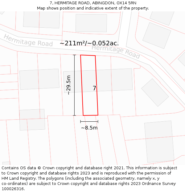 7, HERMITAGE ROAD, ABINGDON, OX14 5RN: Plot and title map
