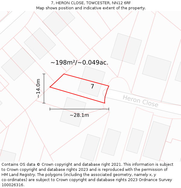 7, HERON CLOSE, TOWCESTER, NN12 6RF: Plot and title map