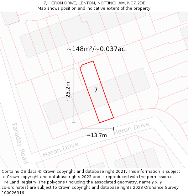 7, HERON DRIVE, LENTON, NOTTINGHAM, NG7 2DE: Plot and title map