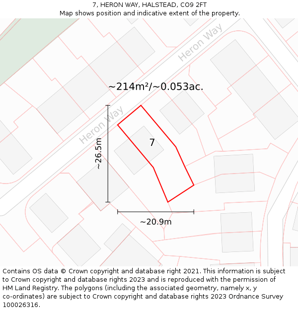 7, HERON WAY, HALSTEAD, CO9 2FT: Plot and title map