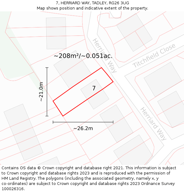 7, HERRIARD WAY, TADLEY, RG26 3UG: Plot and title map