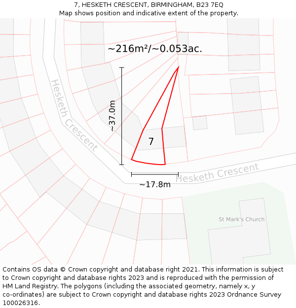 7, HESKETH CRESCENT, BIRMINGHAM, B23 7EQ: Plot and title map