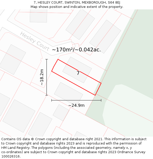 7, HESLEY COURT, SWINTON, MEXBOROUGH, S64 8EJ: Plot and title map