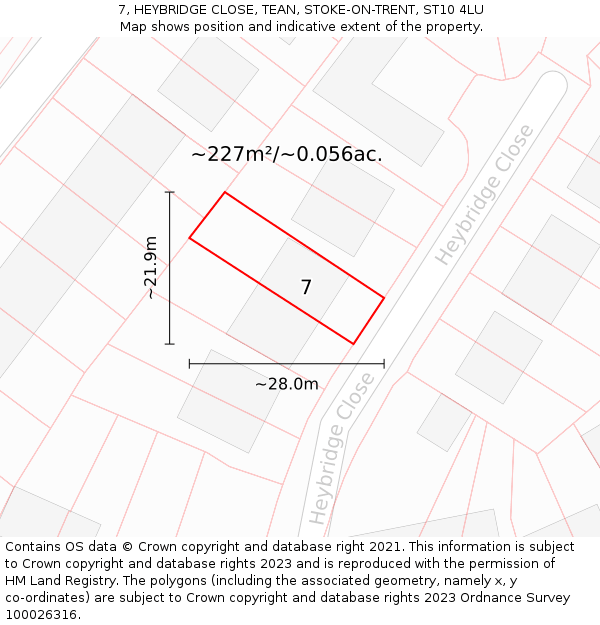 7, HEYBRIDGE CLOSE, TEAN, STOKE-ON-TRENT, ST10 4LU: Plot and title map