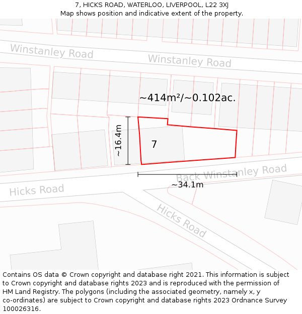 7, HICKS ROAD, WATERLOO, LIVERPOOL, L22 3XJ: Plot and title map