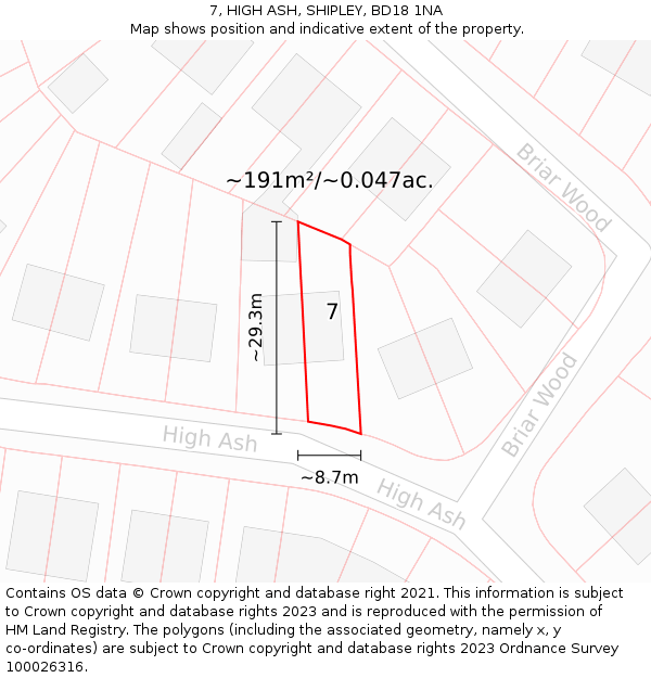 7, HIGH ASH, SHIPLEY, BD18 1NA: Plot and title map