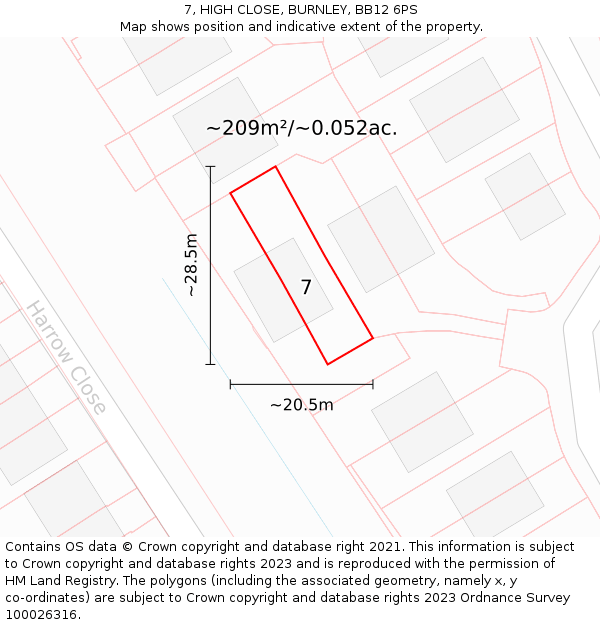 7, HIGH CLOSE, BURNLEY, BB12 6PS: Plot and title map