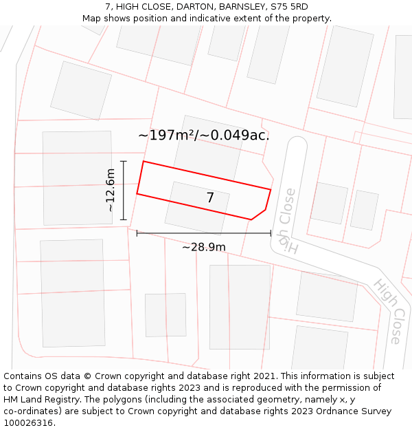 7, HIGH CLOSE, DARTON, BARNSLEY, S75 5RD: Plot and title map