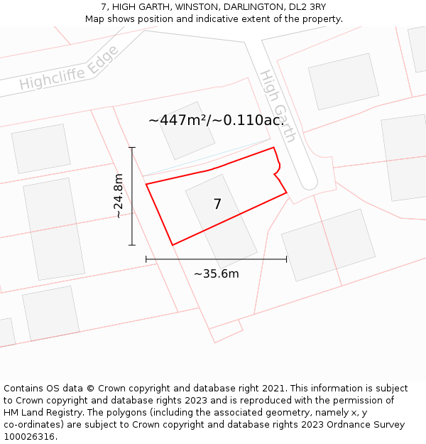 7, HIGH GARTH, WINSTON, DARLINGTON, DL2 3RY: Plot and title map