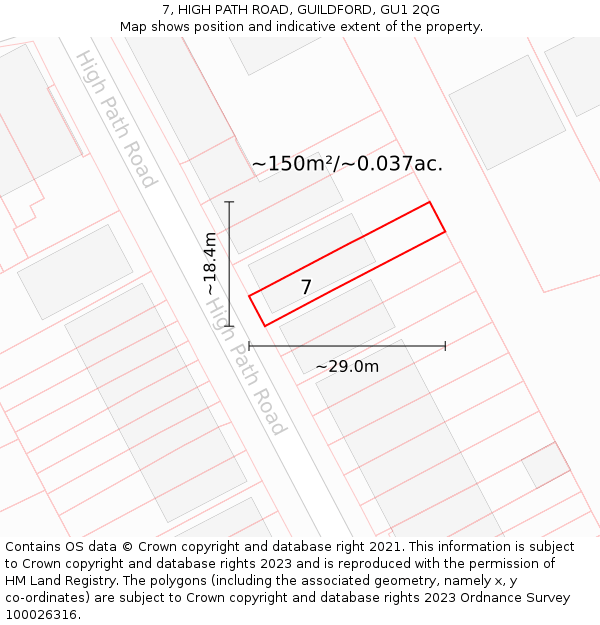7, HIGH PATH ROAD, GUILDFORD, GU1 2QG: Plot and title map