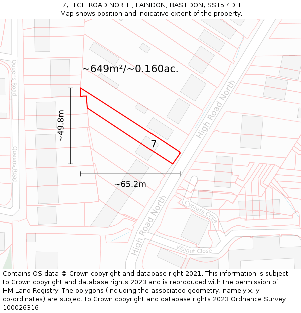 7, HIGH ROAD NORTH, LAINDON, BASILDON, SS15 4DH: Plot and title map