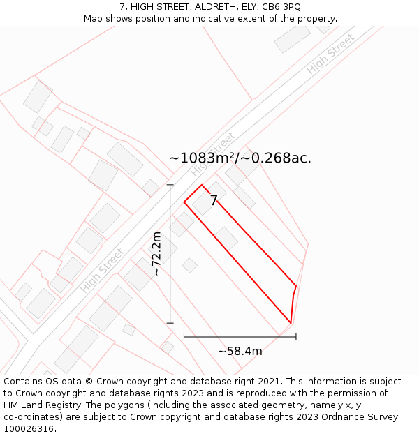 7, HIGH STREET, ALDRETH, ELY, CB6 3PQ: Plot and title map