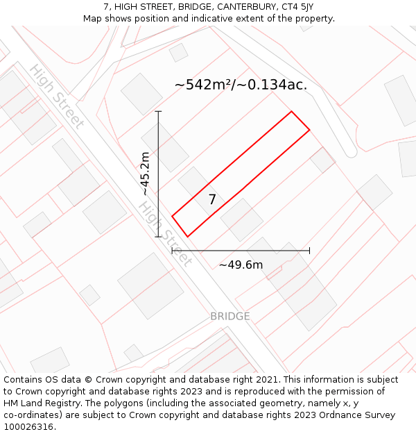 7, HIGH STREET, BRIDGE, CANTERBURY, CT4 5JY: Plot and title map