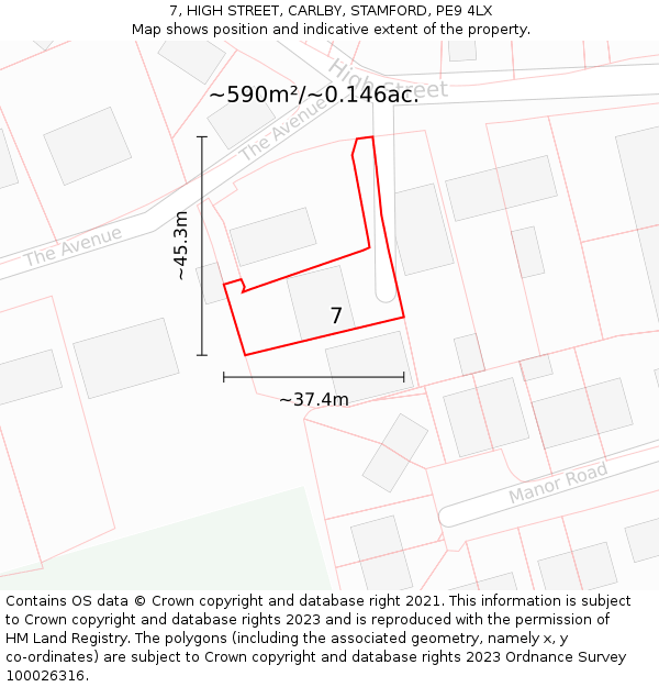 7, HIGH STREET, CARLBY, STAMFORD, PE9 4LX: Plot and title map