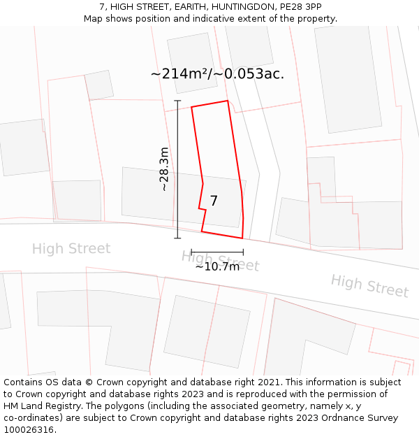 7, HIGH STREET, EARITH, HUNTINGDON, PE28 3PP: Plot and title map