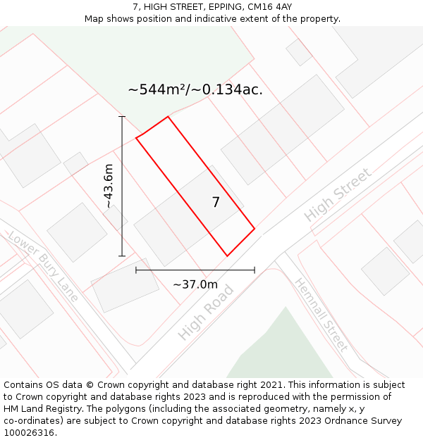 7, HIGH STREET, EPPING, CM16 4AY: Plot and title map