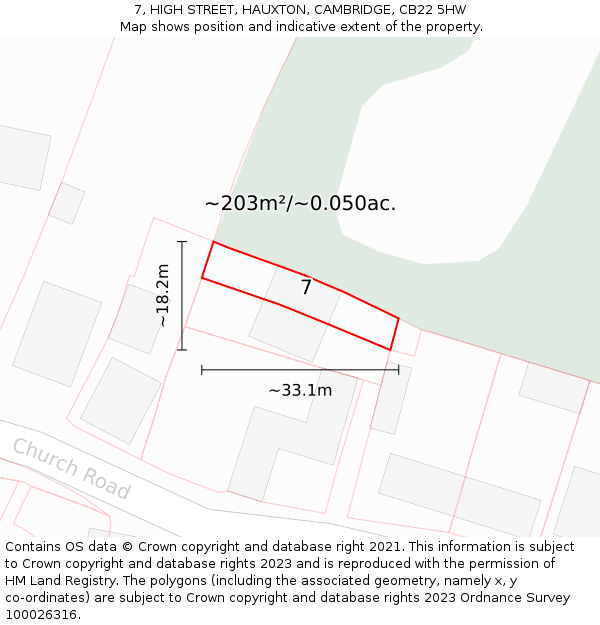 7, HIGH STREET, HAUXTON, CAMBRIDGE, CB22 5HW: Plot and title map