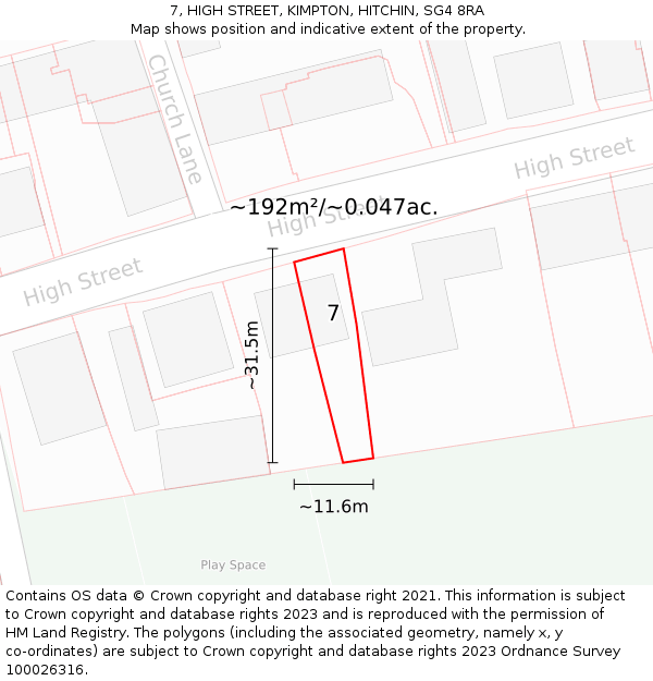 7, HIGH STREET, KIMPTON, HITCHIN, SG4 8RA: Plot and title map