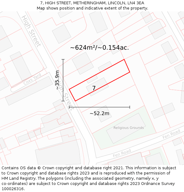 7, HIGH STREET, METHERINGHAM, LINCOLN, LN4 3EA: Plot and title map