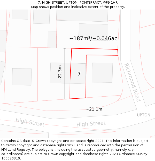 7, HIGH STREET, UPTON, PONTEFRACT, WF9 1HR: Plot and title map