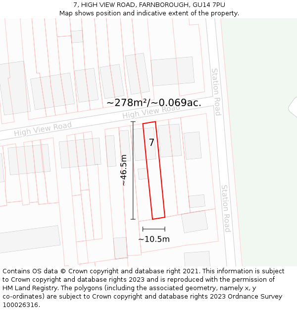 7, HIGH VIEW ROAD, FARNBOROUGH, GU14 7PU: Plot and title map