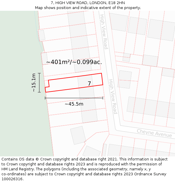 7, HIGH VIEW ROAD, LONDON, E18 2HN: Plot and title map