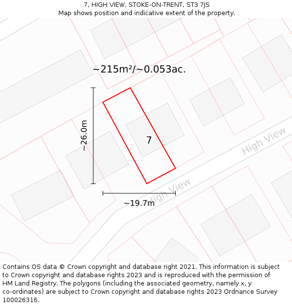 7, HIGH VIEW, STOKE-ON-TRENT, ST3 7JS: Plot and title map