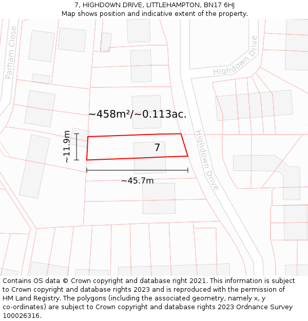 7, HIGHDOWN DRIVE, LITTLEHAMPTON, BN17 6HJ: Plot and title map