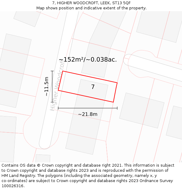 7, HIGHER WOODCROFT, LEEK, ST13 5QF: Plot and title map