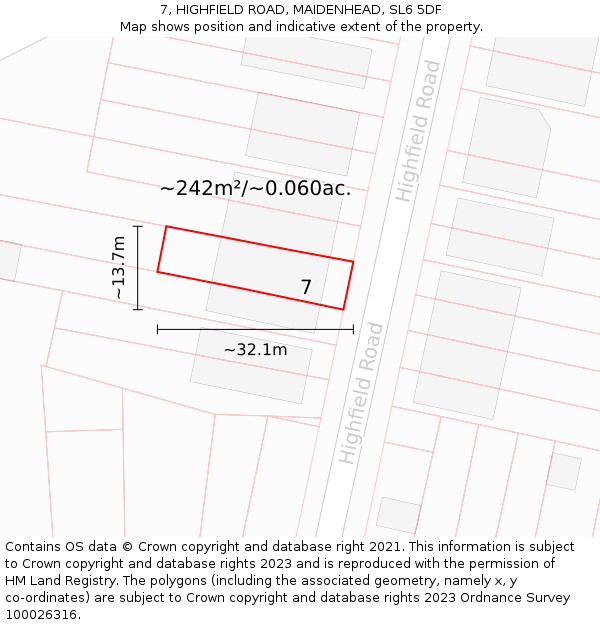 7, HIGHFIELD ROAD, MAIDENHEAD, SL6 5DF: Plot and title map