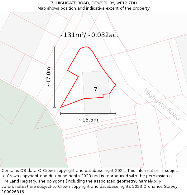 7, HIGHGATE ROAD, DEWSBURY, WF12 7DH: Plot and title map