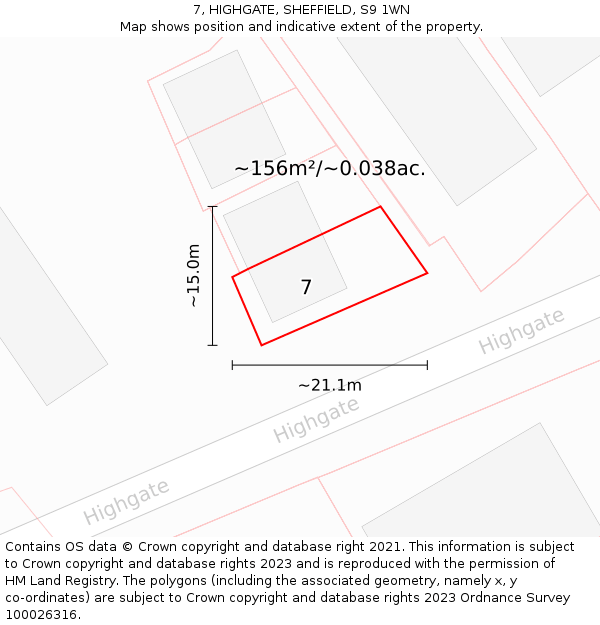 7, HIGHGATE, SHEFFIELD, S9 1WN: Plot and title map