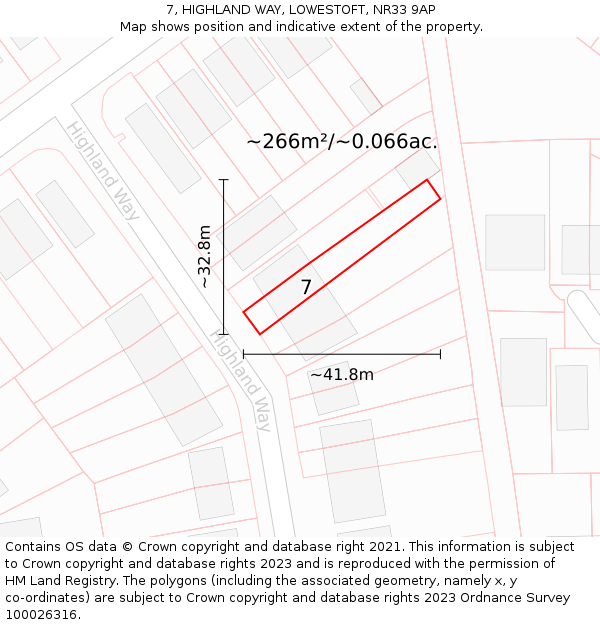 7, HIGHLAND WAY, LOWESTOFT, NR33 9AP: Plot and title map