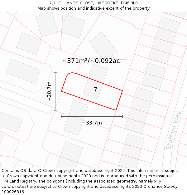 7, HIGHLANDS CLOSE, HASSOCKS, BN6 8LD: Plot and title map