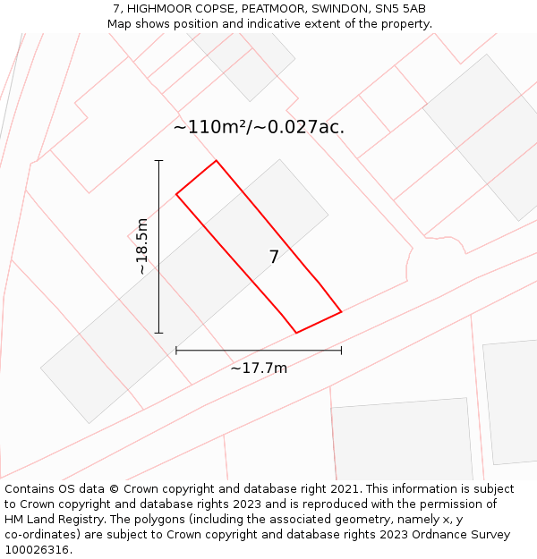 7, HIGHMOOR COPSE, PEATMOOR, SWINDON, SN5 5AB: Plot and title map