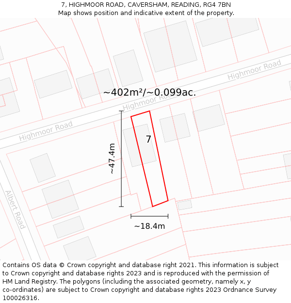 7, HIGHMOOR ROAD, CAVERSHAM, READING, RG4 7BN: Plot and title map
