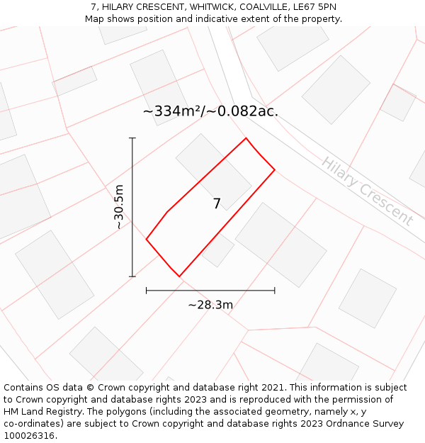7, HILARY CRESCENT, WHITWICK, COALVILLE, LE67 5PN: Plot and title map