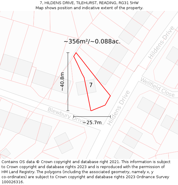 7, HILDENS DRIVE, TILEHURST, READING, RG31 5HW: Plot and title map