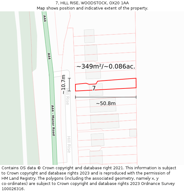 7, HILL RISE, WOODSTOCK, OX20 1AA: Plot and title map
