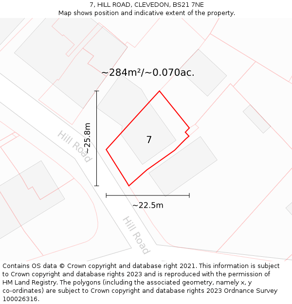 7, HILL ROAD, CLEVEDON, BS21 7NE: Plot and title map