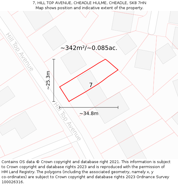 7, HILL TOP AVENUE, CHEADLE HULME, CHEADLE, SK8 7HN: Plot and title map