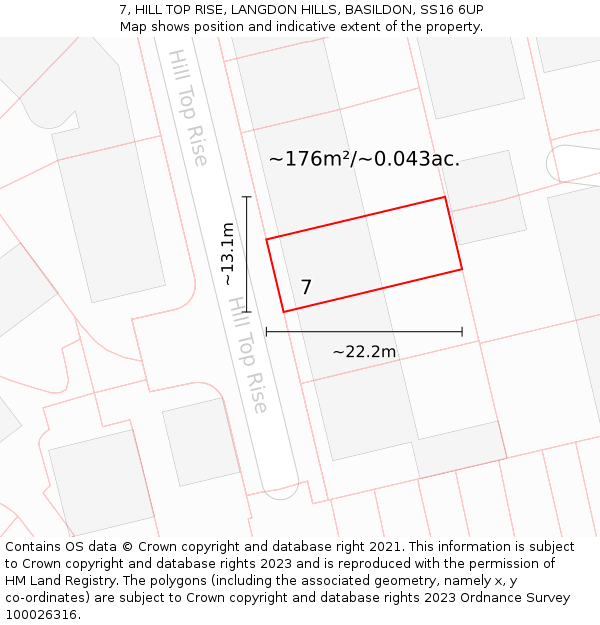 7, HILL TOP RISE, LANGDON HILLS, BASILDON, SS16 6UP: Plot and title map