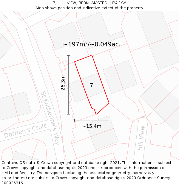 7, HILL VIEW, BERKHAMSTED, HP4 1SA: Plot and title map