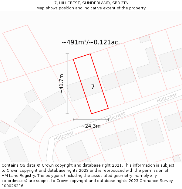 7, HILLCREST, SUNDERLAND, SR3 3TN: Plot and title map