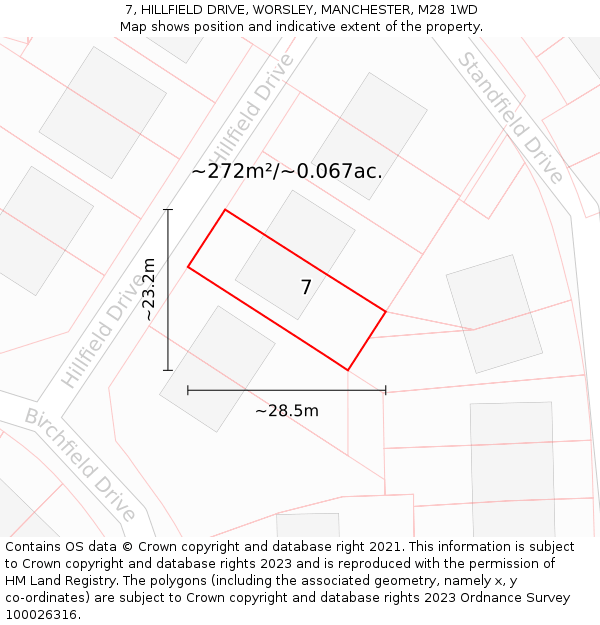 7, HILLFIELD DRIVE, WORSLEY, MANCHESTER, M28 1WD: Plot and title map