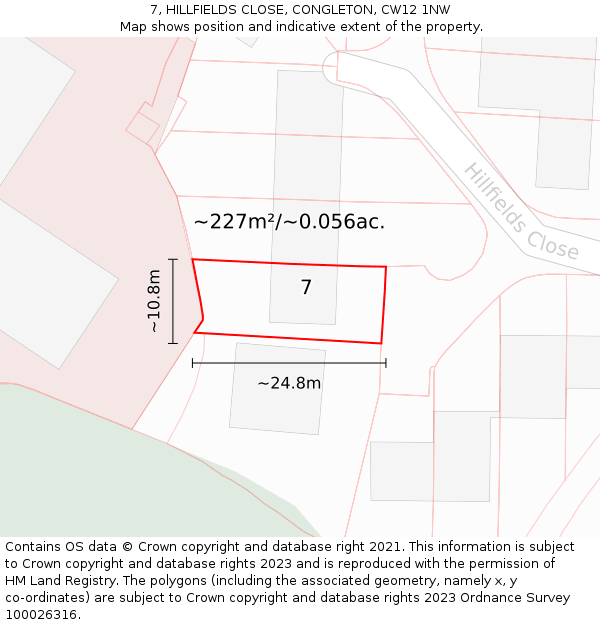 7, HILLFIELDS CLOSE, CONGLETON, CW12 1NW: Plot and title map