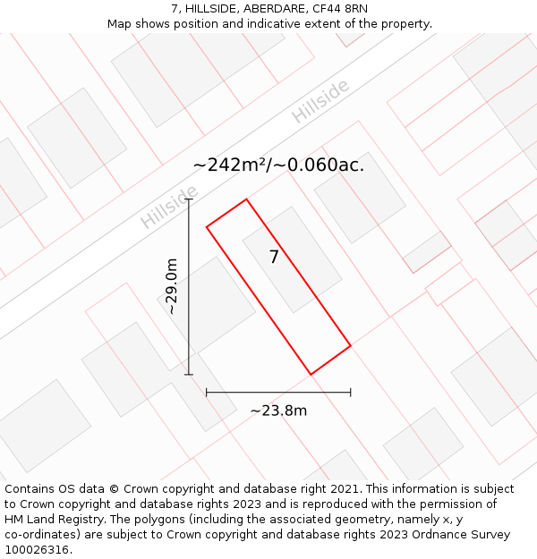 7, HILLSIDE, ABERDARE, CF44 8RN: Plot and title map