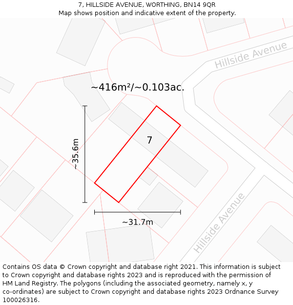 7, HILLSIDE AVENUE, WORTHING, BN14 9QR: Plot and title map