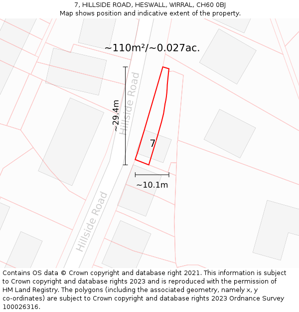7, HILLSIDE ROAD, HESWALL, WIRRAL, CH60 0BJ: Plot and title map